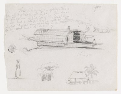 Sketches from Colombia: River Craft (Champan), a Woman, Group of Trees, a House by Frederic Edwin Church